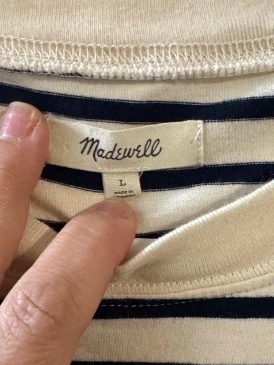 Madewell Cream and Black Striped Crewneck Tee - Picture 2 of 4